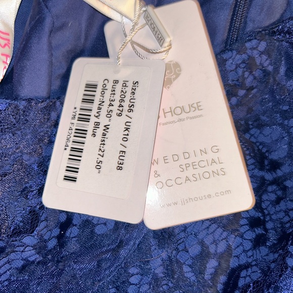 JJs House A-line Square Floor-Length Lace Chiffon Dress in Navy Blue, size 6 - Picture 9 of 13